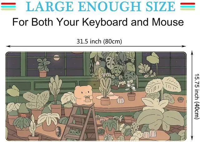 Alt view image 2 of 7 - KEHIPI Cute Desk Mat Kawaii Bear Mousepad Cute Anime Plant Desk Protector, Kawai Aesthetic Brown and Green Forest Keyboard Mat, Large Mouse Pad XXL Gaming Desk Pad XL Office Home Decor for Women Girls