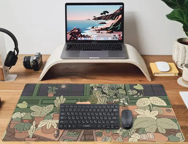 Alt view image 4 of 7 - KEHIPI Cute Desk Mat Kawaii Bear Mousepad Cute Anime Plant Desk Protector, Kawai Aesthetic Brown and Green Forest Keyboard Mat, Large Mouse Pad XXL Gaming Desk Pad XL Office Home Decor for Women Girls