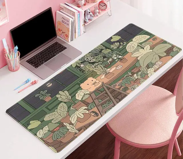 Alt view image 7 of 7 - KEHIPI Cute Desk Mat Kawaii Bear Mousepad Cute Anime Plant Desk Protector, Kawai Aesthetic Brown and Green Forest Keyboard Mat, Large Mouse Pad XXL Gaming Desk Pad XL Office Home Decor for Women Girls