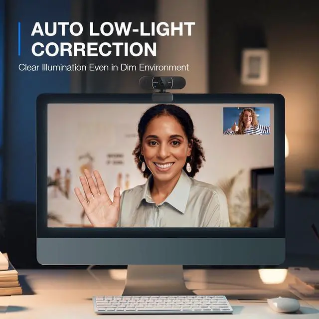 Alt view image 4 of 7 - KEHIPI C960 2K Webcam with Microphone, 2K QHD, 2 Noise-Reduction Mics, TOF Autofocus Streaming Webcam with Privacy Cover, Plug&Play USB Webcam for Calls/Conference, Zoom/Skype/YouTube, Laptop/Desktop