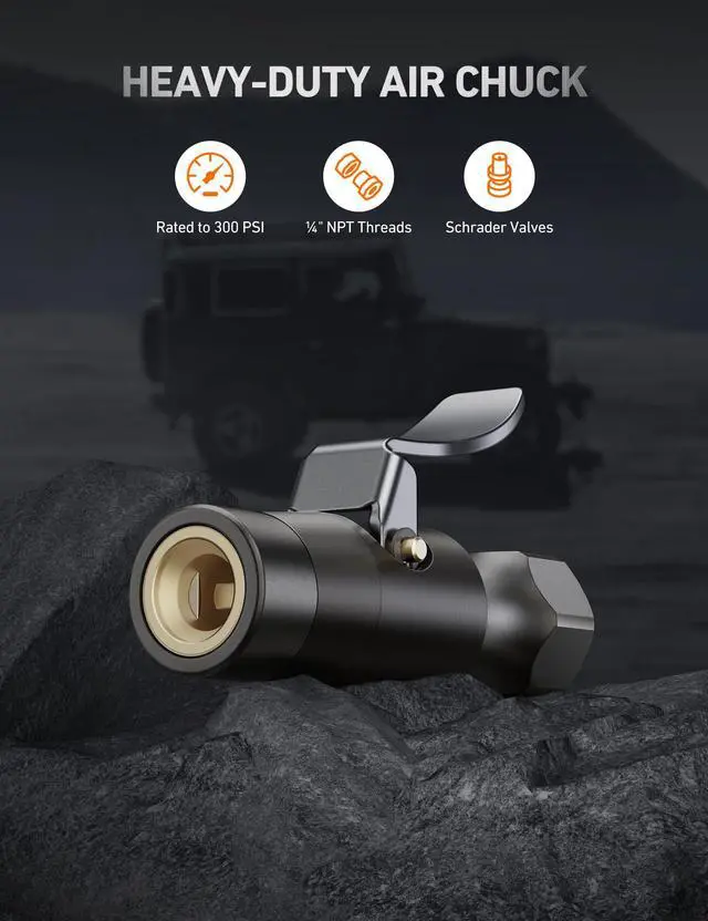 Alt view image 2 of 7 - KEHIPI Air Chuck, No Air Leakage Double Jaws Lock on Tire Chuck, Close Flow Heavy Duty Brass and Stainless Steel Air Chuck with Clips for Inflator Gauge Compressor Accessories, Black