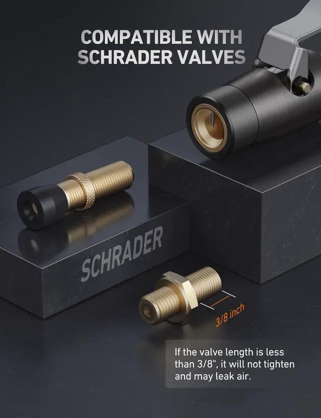 Alt view image 4 of 7 - KEHIPI Air Chuck, No Air Leakage Double Jaws Lock on Tire Chuck, Close Flow Heavy Duty Brass and Stainless Steel Air Chuck with Clips for Inflator Gauge Compressor Accessories, Black