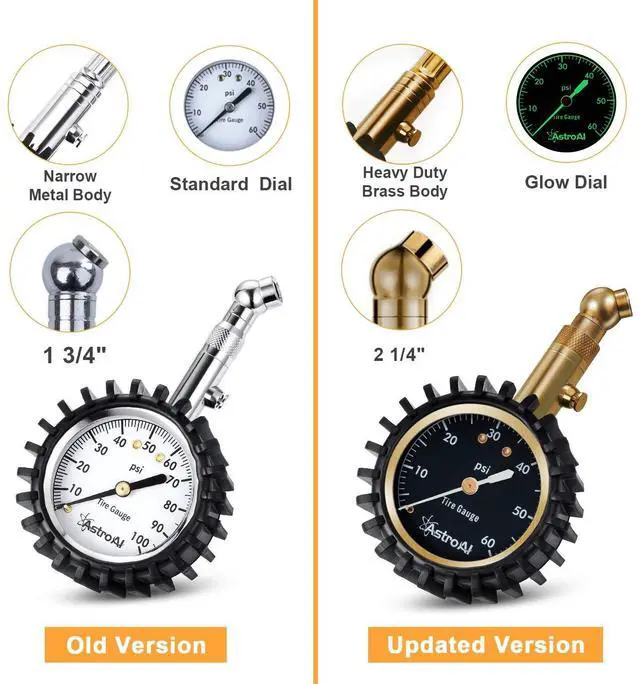 Alt view image 3 of 7 - KEHIPI Tire Pressure Gauge 0-60 PSI, Large 2" Easy Read Glow Dial Tire Gauge, Certified ANSI B40.1 Accurate, Compatible for Bicycle, Car, SUV, Truck & Motorcycle