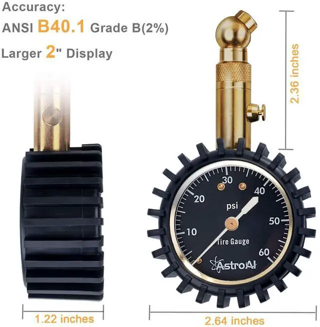 Alt view image 2 of 7 - KEHIPI Tire Pressure Gauge 0-60 PSI, Large 2" Easy Read Glow Dial Tire Gauge, Certified ANSI B40.1 Accurate, Compatible for Bicycle, Car, SUV, Truck & Motorcycle