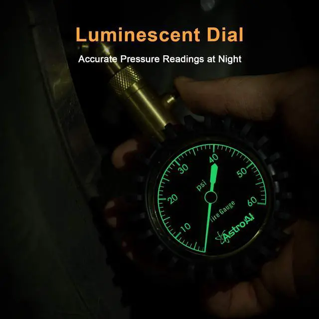 Alt view image 6 of 7 - KEHIPI Tire Pressure Gauge 0-60 PSI, Large 2" Easy Read Glow Dial Tire Gauge, Certified ANSI B40.1 Accurate, Compatible for Bicycle, Car, SUV, Truck & Motorcycle