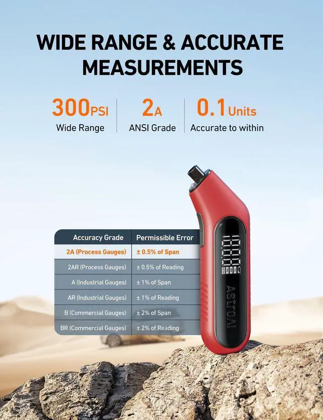 Alt view image 2 of 7 - KEHIPI Digital Tire Pressure Gauge 300PSI Large Screen with Backlight and Flashlight, ANSI 2A High Accuracy, Compatible with Schrader Valves, 4 Units, Presta Valve Adapter Included (Red)