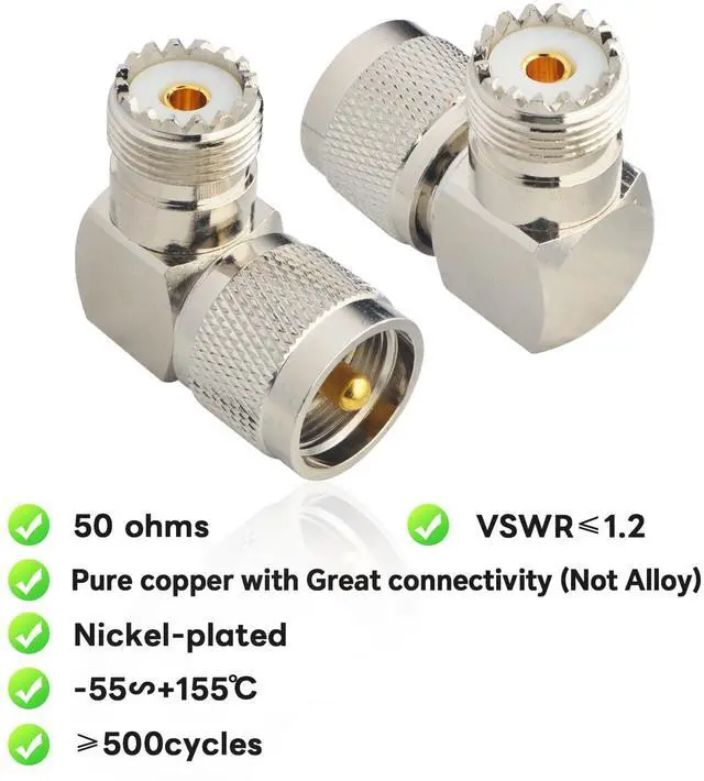 Alt view image 3 of 7 - KEHIPI UHF Connector Right Angle Coax Connector UHF Male Plug PL259 to UHF Female Jack SO239 90 Degree L Shape Low Loss Coax Cable Connector RF Antenna Adapter Pack of 2