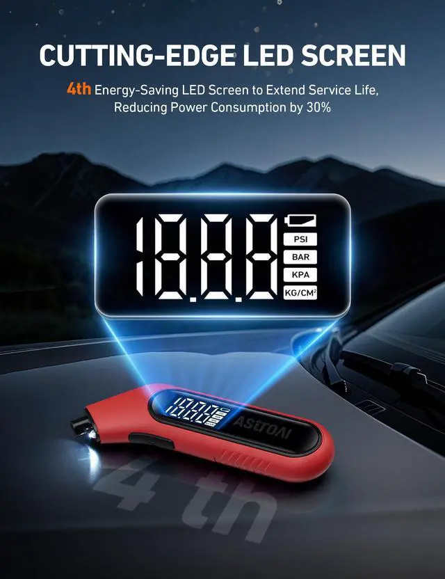 Alt view image 4 of 7 - KEHIPI Digital Tire Pressure Gauge 300PSI Large Screen with Backlight and Flashlight, ANSI 2A High Accuracy, Compatible with Schrader Valves, 4 Units, Presta Valve Adapter Included (Red)