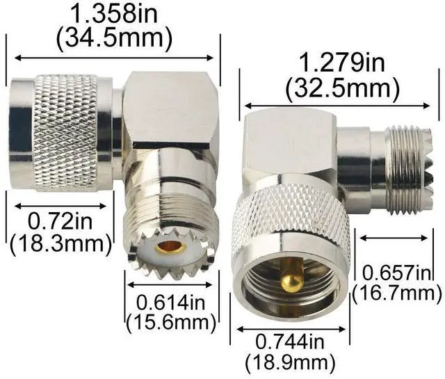 Alt view image 4 of 7 - KEHIPI UHF Connector Right Angle Coax Connector UHF Male Plug PL259 to UHF Female Jack SO239 90 Degree L Shape Low Loss Coax Cable Connector RF Antenna Adapter Pack of 2