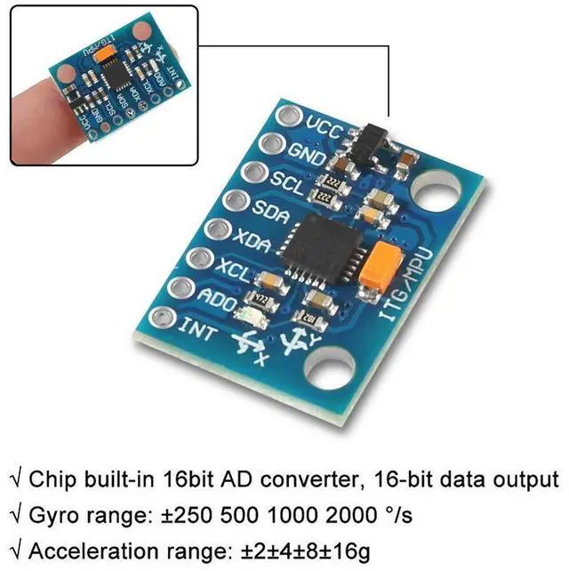 Alt view image 2 of 7 - KEHIPI 5 Pcs GY-521 MPU-6050 MPU6050 Module,6 DOF MPU-6050 3 Axis Accelerometer Gyroscope Sensor Module 16Bit AD Converter Data Output IIC I2C DIY Kit for Arduino (5PCS)
