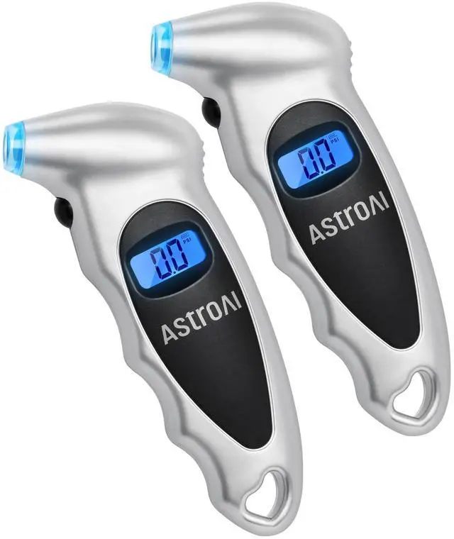 Main image of KEHIPI Tire Pressure Gauge Digital 0-150PSI (Accurate in 0.1 Increments), 4 Units Stocking Stuffers for Car Truck Bicycle with Backlight LCD and Presta Valve Adaptor, Sliver (2 Pack)