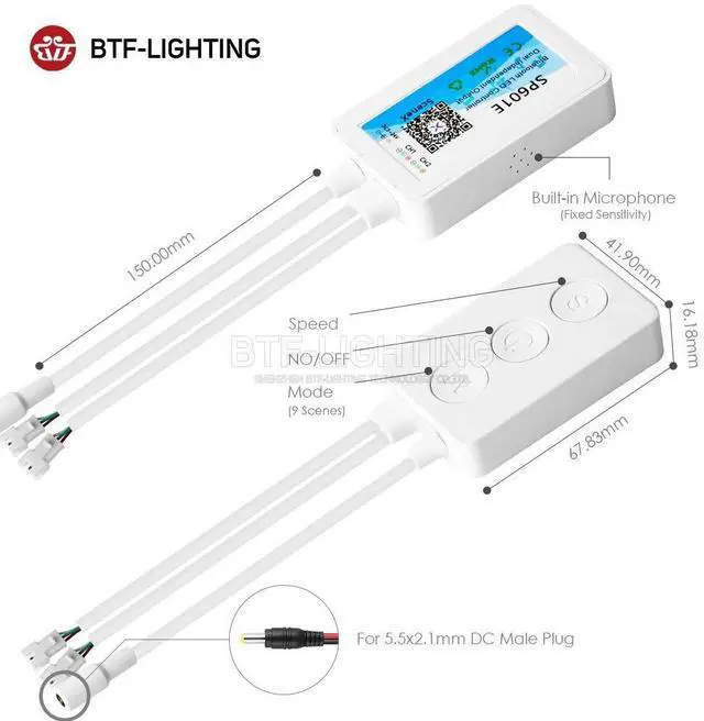 Alt view image 6 of 7 - KEHIPI WS2812B WS2811 1903 Built-in Mic Music SP601E Bluetooth Controller with Dual Signal Output Ports for LED Module Pixel Strip Light Andriod iOS APP /3 Keys Button/RF Remote Control
