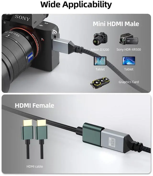 Alt view image 6 of 7 - KEHIPI Mini HDMI to HDMI Adapter, 4K@60Hz 3D 1080P 18Gbps Type C to A Adapter Cable, Mini HDMI Male to HDMI 2.0 Female Compatible for DSLR Camera Camcorder Raspberry Pi Zero/W Graphics Card Projector