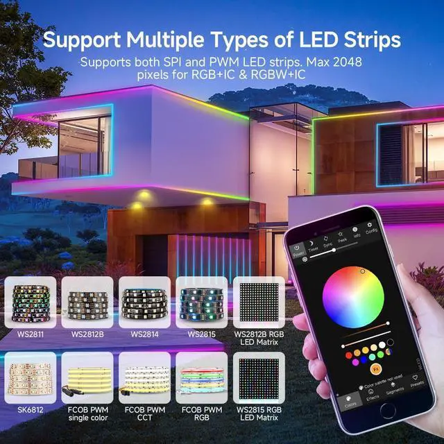 Alt view image 4 of 7 - KEHIPI ESP-32 WLED WiFi Controller SP803E Music Mic DIY Dynamic Modes UART USB Type-C Download for WS2811,WS2812,SK6812,WS2814,WS2815 Addressable LED Strip/Panel,PWM 3CH Control(No Adapter/LED)