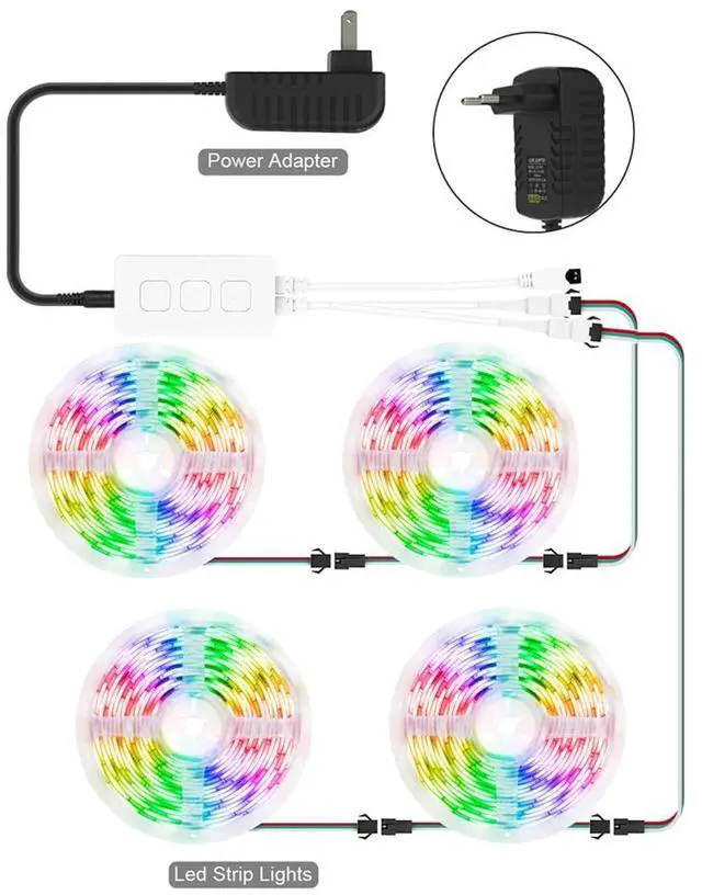 Alt view image 7 of 7 - KEHIPI SP611E Bluetooth Sync Music Controller for APP/3Key Button/IR Remote Control Timer Mode with Dual Signal Output 600pixels/port Work WS2812B WS2811 for LED Pixel Strip(No Adapter or Light)