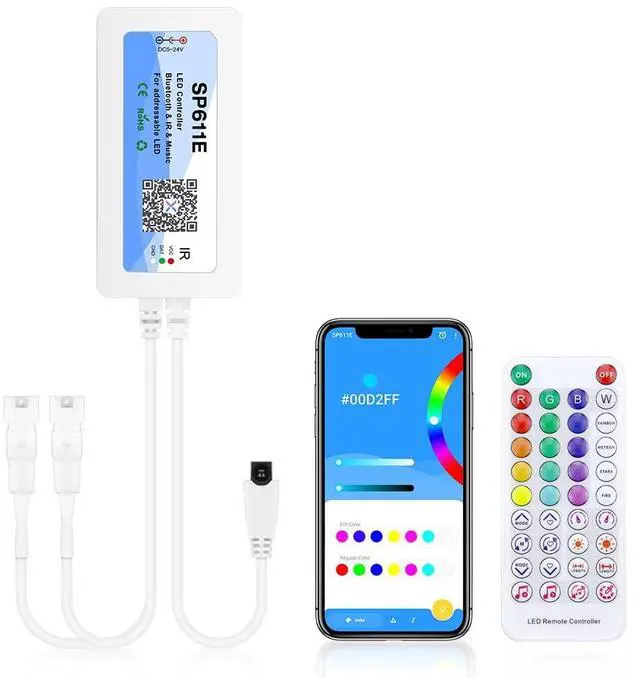 Main image of KEHIPI WS2812B WS2811 Bluetooth APP Controller Music Sync Addressable RGB IC LED Remote Controller Dual Outputs SP611E for SK6812 WS2812 SM16703 UCS1903 LED Pixel String Light Strip DC 5V~24V