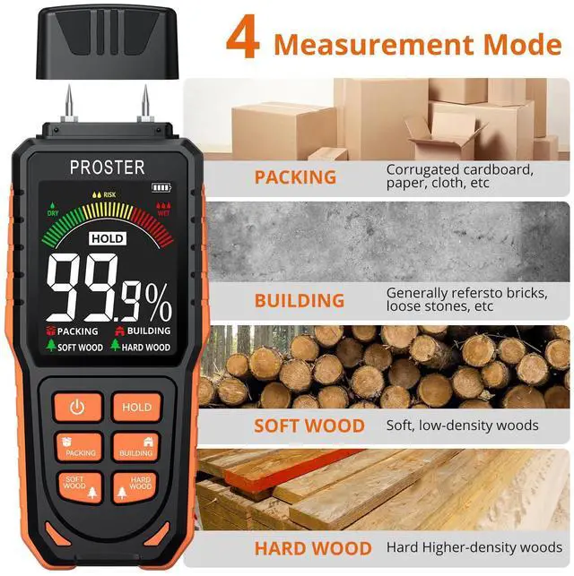 Alt view image 2 of 7 - KEHIPI Rechargeable Moisture Meter with Tri-Colour Display Wall Damp Meter with Visual & Sound Alerts, Professional Damp Detector for Timber, Walls, Cement, and Building Materials