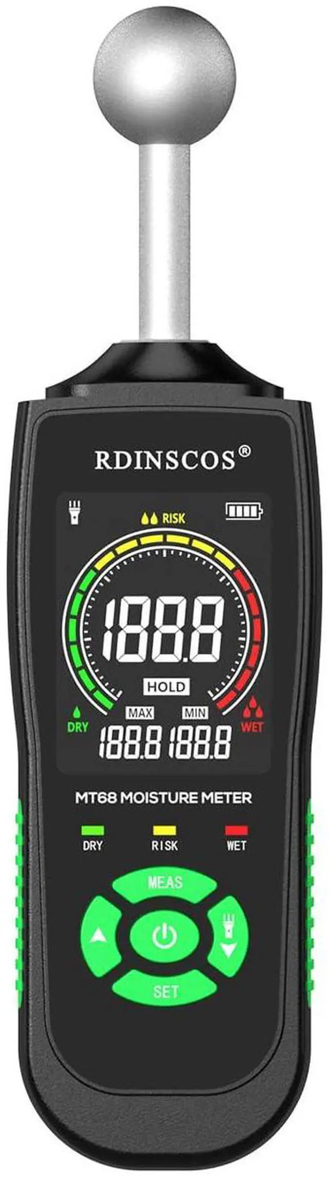 Main image of KEHIPI MT68 Pinless Moisture Meter for Walls and Floors, Non-Invasive Ball Sensor, LED Indicator & LCD Display, Adjustable Alarm, Basement Moisture Detector for Home, RV, Wood