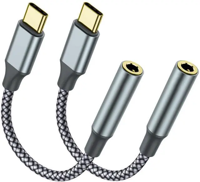 Main image of KEHIPI USB C to 3.5mm Headphone Jack Adapter(2 Pack), USB-C to Aux Audio Dongle Cable for iPhone 17 Pro Max/17 Pro, 16/15 Pro Max, 16/15 Pro, Galaxy S23-S21 Ultra, Pixel, iPad Pro, MacBook (Gray)