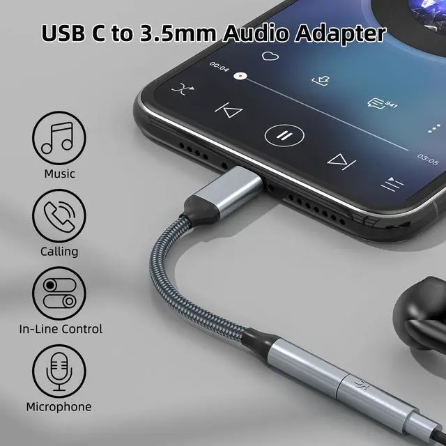 Alt view image 2 of 7 - KEHIPI USB C to 3.5mm Headphone Jack Adapter(2 Pack), USB-C to Aux Audio Dongle Cable for iPhone 17 Pro Max/17 Pro, 16/15 Pro Max, 16/15 Pro, Galaxy S23-S21 Ultra, Pixel, iPad Pro, MacBook (Gray)