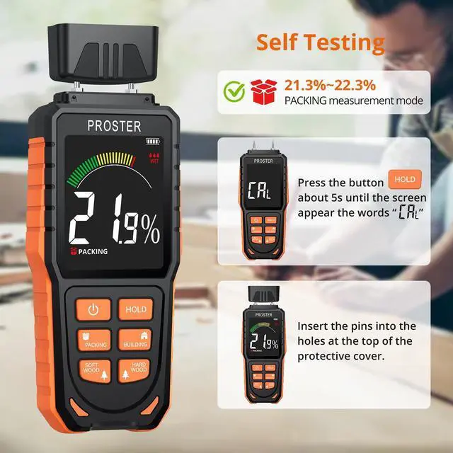 Alt view image 6 of 7 - KEHIPI Rechargeable Moisture Meter with Tri-Colour Display Wall Damp Meter with Visual & Sound Alerts, Professional Damp Detector for Timber, Walls, Cement, and Building Materials