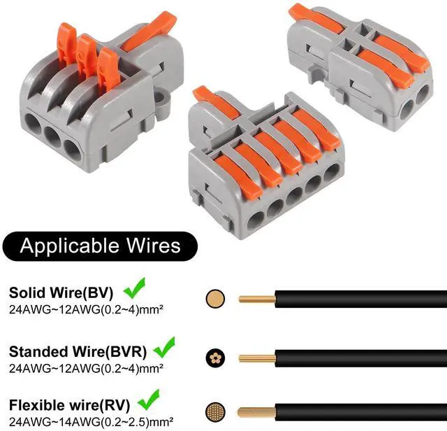 Alt view image 5 of 7 - KEHIPI 26PCS Lever Wire Connectors, 1 in 2 Out &1 in 3 Out &1 in 5 Out Quick Wire Connectors, Electrical Lever Nuts Wire Connectors Push-in Conductor Terminal Block AWG 28-12