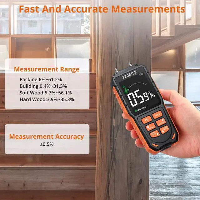 Alt view image 4 of 7 - KEHIPI Rechargeable Moisture Meter with Tri-Colour Display Wall Damp Meter with Visual & Sound Alerts, Professional Damp Detector for Timber, Walls, Cement, and Building Materials