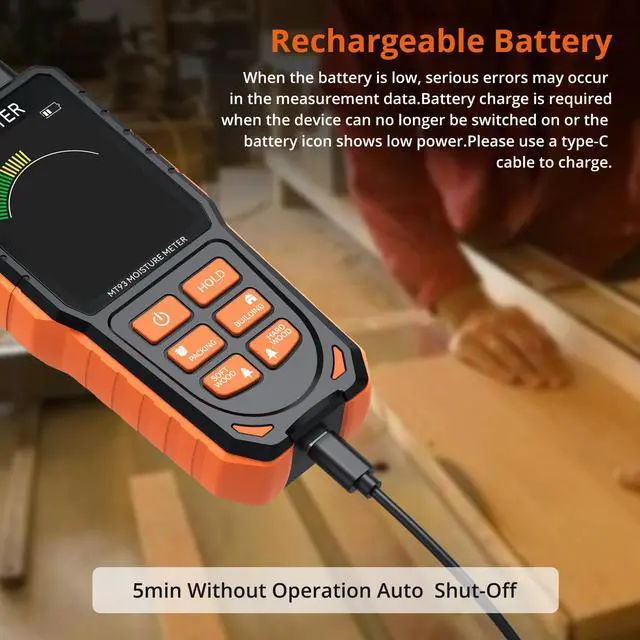 Alt view image 5 of 7 - KEHIPI Rechargeable Moisture Meter with Tri-Colour Display Wall Damp Meter with Visual & Sound Alerts, Professional Damp Detector for Timber, Walls, Cement, and Building Materials