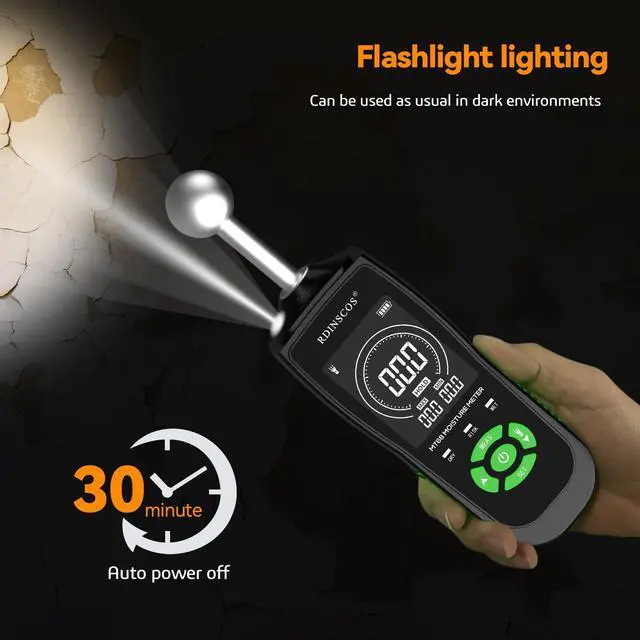 Alt view image 4 of 7 - KEHIPI MT68 Pinless Moisture Meter for Walls and Floors, Non-Invasive Ball Sensor, LED Indicator & LCD Display, Adjustable Alarm, Basement Moisture Detector for Home, RV, Wood