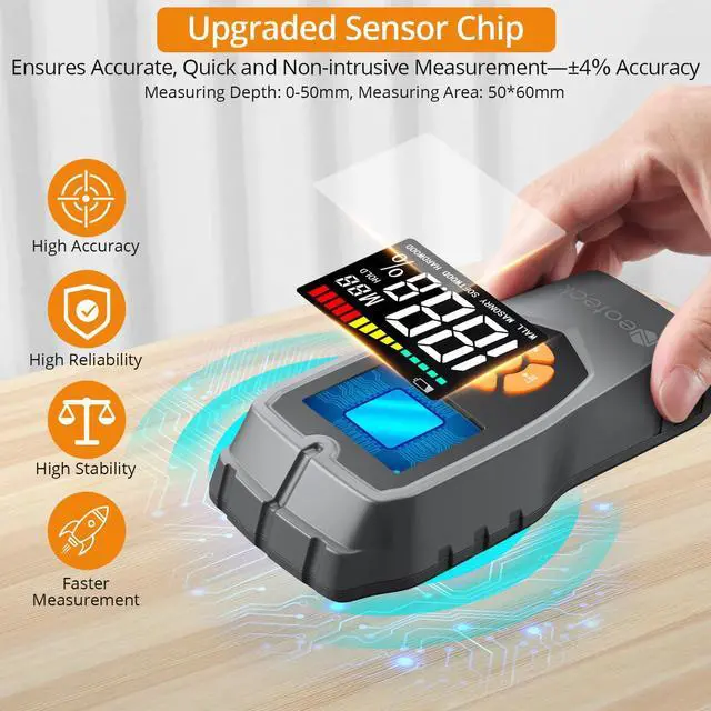 Alt view image 2 of 7 - KEHIPI Pinless Moisture Meter - Non-Destructive Wood & Masonry Moisture Detector with LCD Display & Sound Alarm for Walls, Drywall, Plaster, Floor, Concrete