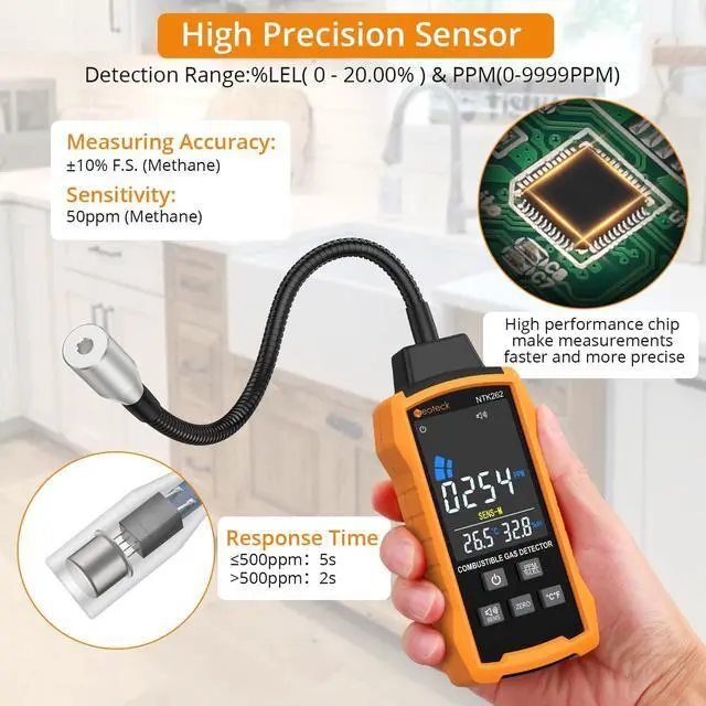 Alt view image 2 of 7 - KEHIPI Natural Gas Detector 0-9999PPM/0%-20% LEL Gas Leak Detector with 12 Gooseneck Combustible Gas Detector with 3 Sensitive Modes Test Methane Propane Gasoline for Gas Pipeline Gas Stove and RV
