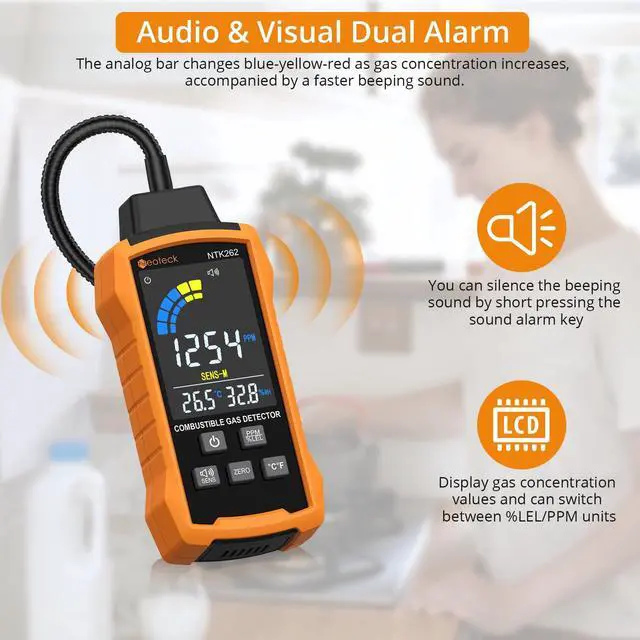 Alt view image 5 of 7 - KEHIPI Natural Gas Detector 0-9999PPM/0%-20% LEL Gas Leak Detector with 12 Gooseneck Combustible Gas Detector with 3 Sensitive Modes Test Methane Propane Gasoline for Gas Pipeline Gas Stove and RV