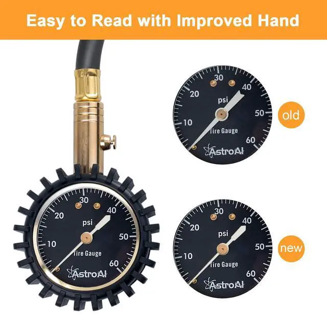 Alt view image 3 of 7 - KEHIPI Tire Pressure Gauge, 0-60 PSI, Certified ANSI B40.1 Accurate with Large 2" Dial Easy to Read for Car, SUV, Truck & Motorcycle
