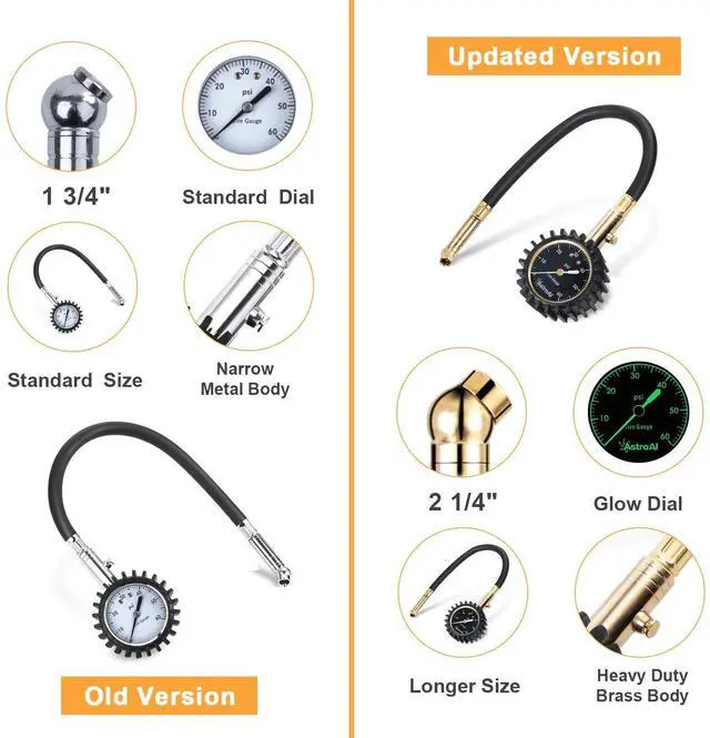 Alt view image 4 of 7 - KEHIPI Tire Pressure Gauge, 0-60 PSI, Certified ANSI B40.1 Accurate with Large 2" Dial Easy to Read for Car, SUV, Truck & Motorcycle