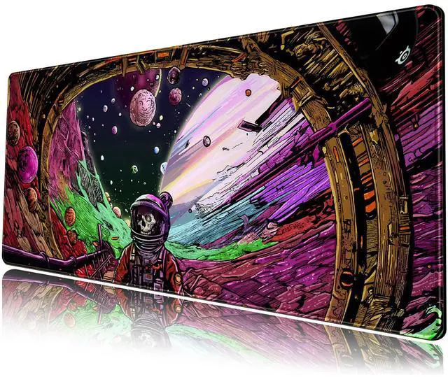 Main image of KEHIPI Strange Planet Desk Mat Space Scene Large Gaming Mouse Pad Extended Anime Vibrant Colors Desk Pad Futuristic Spaceship Mousepad XL Cosmic Adventure Skeleton Keyboard Mouse Mat 31.5"x11.8"