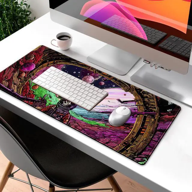 Alt view image 3 of 7 - KEHIPI Strange Planet Desk Mat Space Scene Large Gaming Mouse Pad Extended Anime Vibrant Colors Desk Pad Futuristic Spaceship Mousepad XL Cosmic Adventure Skeleton Keyboard Mouse Mat 31.5"x11.8"