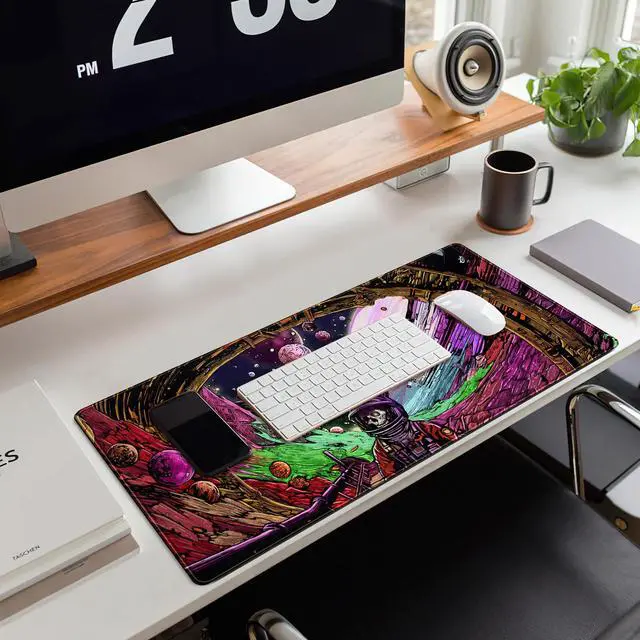 Alt view image 5 of 7 - KEHIPI Strange Planet Desk Mat Space Scene Large Gaming Mouse Pad Extended Anime Vibrant Colors Desk Pad Futuristic Spaceship Mousepad XL Cosmic Adventure Skeleton Keyboard Mouse Mat 31.5"x11.8"