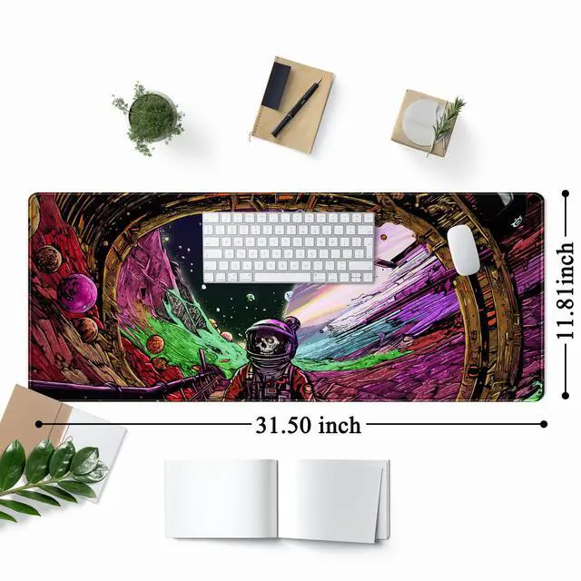 Alt view image 2 of 7 - KEHIPI Strange Planet Desk Mat Space Scene Large Gaming Mouse Pad Extended Anime Vibrant Colors Desk Pad Futuristic Spaceship Mousepad XL Cosmic Adventure Skeleton Keyboard Mouse Mat 31.5"x11.8"