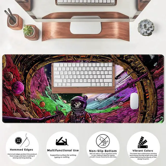 Alt view image 4 of 7 - KEHIPI Strange Planet Desk Mat Space Scene Large Gaming Mouse Pad Extended Anime Vibrant Colors Desk Pad Futuristic Spaceship Mousepad XL Cosmic Adventure Skeleton Keyboard Mouse Mat 31.5"x11.8"