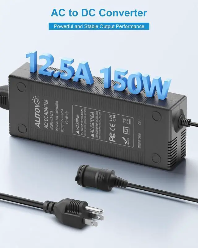 Alt view image 2 of 7 - KEHIPI 2025 Upgrade AC to DC Converter 110V to 12V 12.5A 150W 9.2FT Cigarette Lighter Adapter to Wall Plug AC to DC Adapter 12 Volt Power Supply for Car Refrigerator Inflator Vacuum Cleaner Cooler