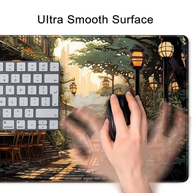 Alt view image 6 of 7 - KEHIPI Nostalgic Peaceful Coffee Shop Desk Mat Retro Art Large Gaming Mouse Pad Anime Mousepad Extended XL Green Plants Aesthetic Desk Pad Laptop Keyboard Mouse Mat 31.5"x11.8" Cute Decor