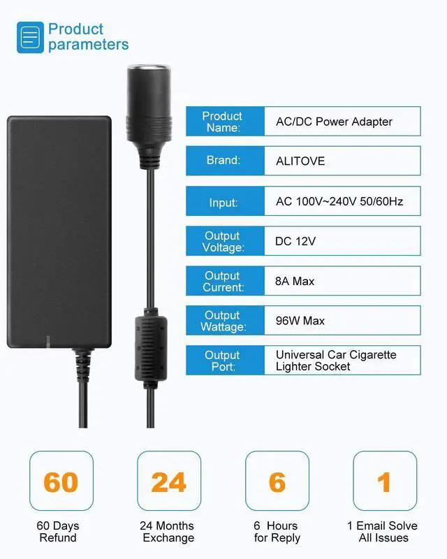 Alt view image 2 of 7 - KEHIPI AC to DC Converter 110V to 12V 8A, 120V to 12V Power Supply Cigarette Lighter Adapter to Wall Plug AC to DC Adapter for Small Car Vacuum Air Pump Cooler Massager and Other Devices Under 96W