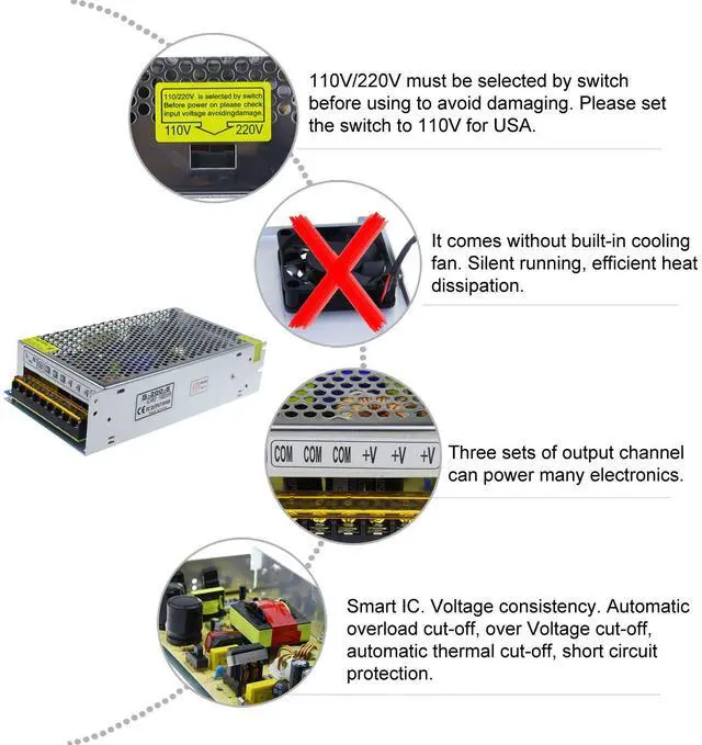 Alt view image 3 of 7 - KEHIPI 5V 40A DC Power Supply 200W 4.5V 5.5V Power Adapter 110V/220V AC to DC 5 Volt 40 Amp Converter Low Voltage Transformer 2 Output LED Driver for WS2812B WS2811 LED Strip Pixel Light CCTV Camera