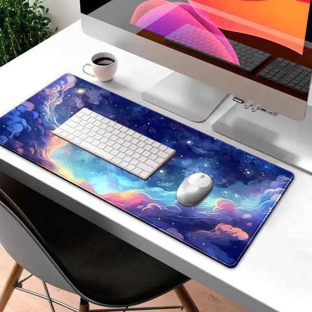 Alt view image 3 of 7 - KEHIPI Pastel Anime Space Desk Mat Nebula View Cute Aesthetic Desk Pad Stars Galaxies Deep Dark Blue Cosmos Large Mouse Pad Extended Gaming Mousepad XL Laptop Keyboard Mouse Mat 31.5"x11.8"