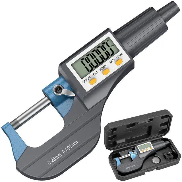 Main image of KEHIPI Digital Micrometer, Outside Micrometer Precision Measuring Tool, 0-1"/0-25 mm, Inch/Metric 0.00005"/0.001 mm, Machinist Thickness Gauge Tool, Large LCD Display