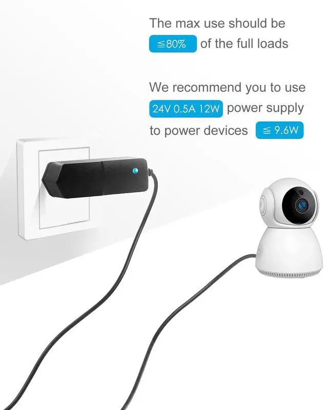 Alt view image 7 of 7 - KEHIPI 24V 500mA Power Supply 0.5A AC/DC Adapter AC 100-240V to DC 24 Volt Converter Power Cord with 5.5 x 2.5mm Barrel for 12W Devices LED Lights Razor Essential Oil Diffuser Humidifier