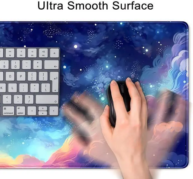 Alt view image 6 of 7 - KEHIPI Pastel Anime Space Desk Mat Nebula View Cute Aesthetic Desk Pad Stars Galaxies Deep Dark Blue Cosmos Large Mouse Pad Extended Gaming Mousepad XL Laptop Keyboard Mouse Mat 31.5"x11.8"