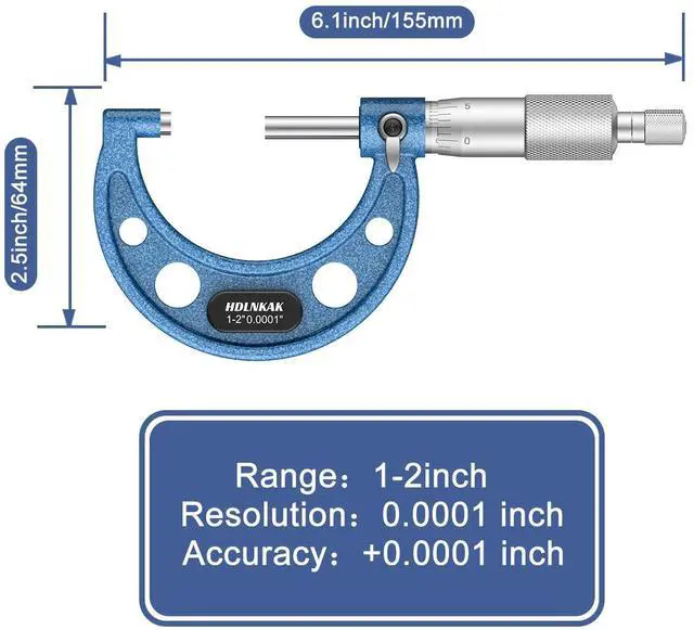 Alt view image 2 of 7 - KEHIPI Outside Micrometer Set, 1-2" Machinist Micrometer, 1 Pcs Machinist Tool Set, 0.0001" Graduation Micrometer Set, Alloy Precision Micrometer, Micrometer Standard Set with Case