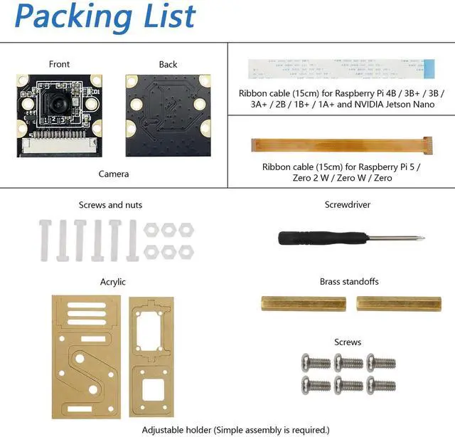 Alt view image 2 of 6 - KEHIPI  8MP Camera for Raspberry Pi 5 4 B 3 B+ A+ Zero 2 W Jetson Nano with Adjustable Holder and Ribbon Cable, 120° Viewing Angle, 1080P 720P Output