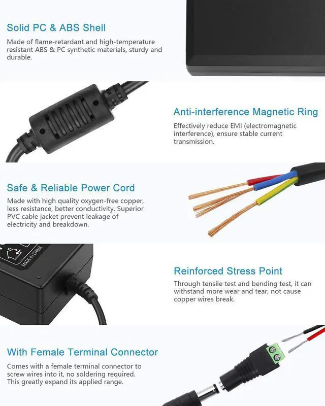 Alt view image 4 of 7 - KEHIPI 24V DC Power Supply 2A 48W AC/DC Adapter 100~240V AC to DC 24 Volt 2 Amp Converter 24 vdc 2000mA 1.8A 1.5A 1.3A 1.2A with 5.5mmx 2.5mm 2.1mm Plug for LED Strip Light CCTV Camera DC Pump Fan